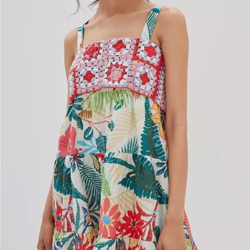 Farm Rio for Anthropologie Floral Minidress with Crochet top Size M